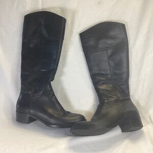 Franco Sarto Cissy Black Leather Knee High Riding Boots Womens 10M Block Heel